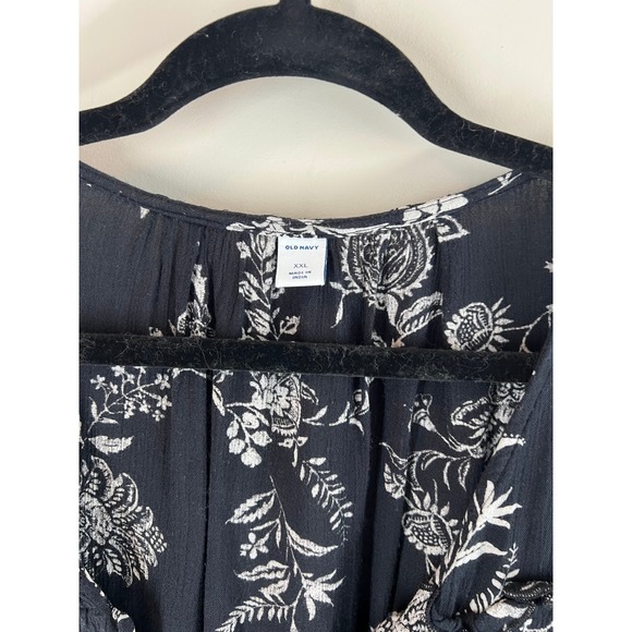 Old Navy Floral Print Ruffle Sleeve Top Blouse Womens XXL Black White - Picture 2 of 5